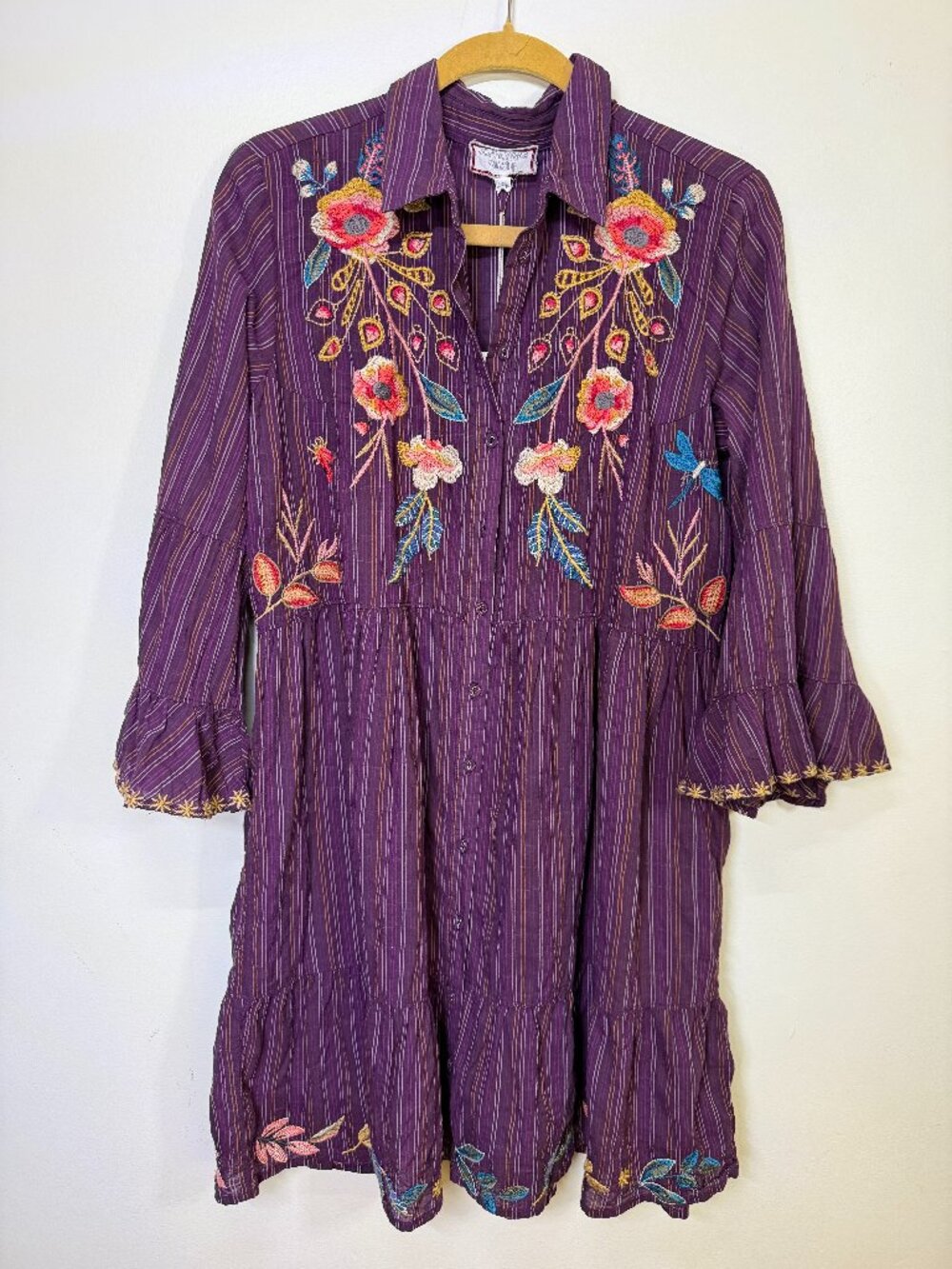 Johnny Was Workshop Purple Embroidered Shuri Easy Tiered Dress